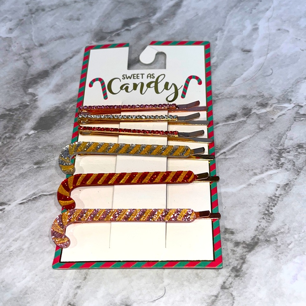 NWT Sweet as candy holiday candy cane Bobby pins crystal